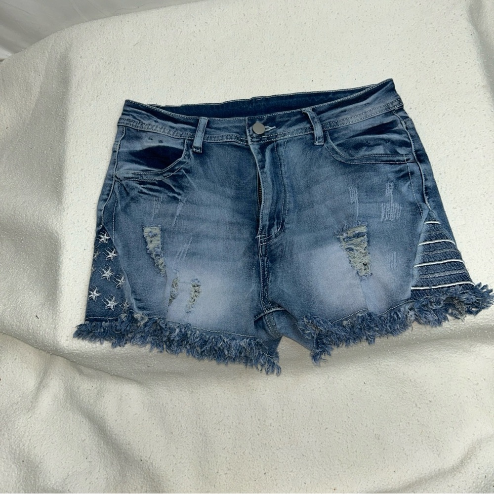 Blue Distressed Jean Shorts